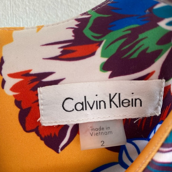 NWT Calvin Klein Mermaid Style Midi Yellow and Floral Design Dress Size 2 - Picture 10 of 11
